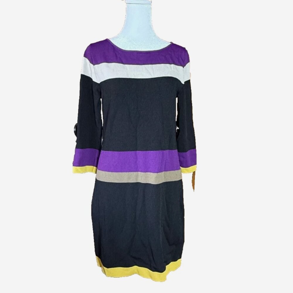 Nine West Colorblock Sheath Dress Womens S Purple Black White Striped EUC - Picture 3 of 8